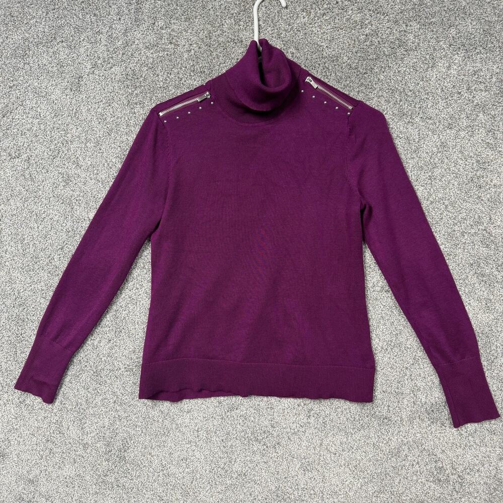 Retrology Sweater Womens S Purple Turtleneck Studded Shoulder Zipper Edgy Chic